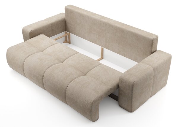 Masseno Sofa DUCA z funkcją spania i pojemnikiem na pościel, Rozkładana sofa - Beżowy, FLOW 02