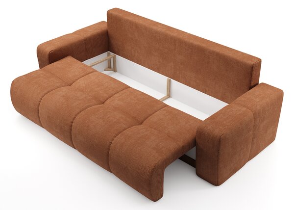 Masseno Sofa DUCA z funkcją spania i pojemnikiem na pościel, Rozkładana sofa - Ceglasty, FLOW 09