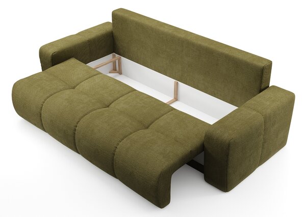 Masseno Sofa DUCA z funkcją spania i pojemnikiem na pościel, Rozkładana sofa - Oliwkowy, FLOW 12