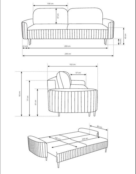 Masseno Sofa FILO z funkcją spania i pojemnikiem na pościel, Rozkładana sofa - Pomarańczowy, SALVADOR 10