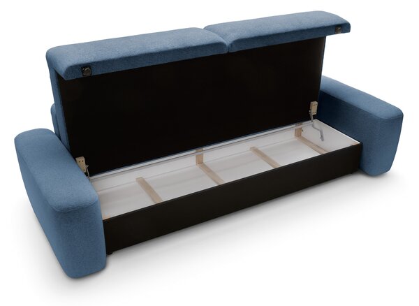 Masseno Sofa VEO z funkcją spania i pojemnikiem na pościel, Rozkładana sofa - Niebieski, RAVEN 86