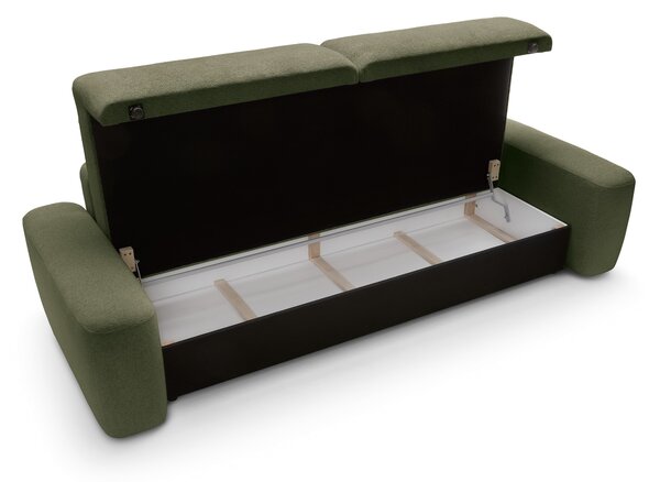 Masseno Sofa VEO z funkcją spania i pojemnikiem na pościel, Rozkładana sofa - Zielony, RAVEN 78