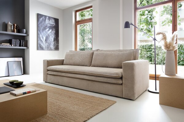 Masseno Sofa SCORZA z funkcją spania i pojemnikiem na pościel, Rozkładana sofa - Beżowy, POSO 100