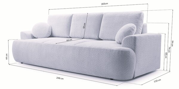 Masseno Sofa FILO z funkcją spania i pojemnikiem na pościel, Rozkładana sofa - Czarny, CORAL 60