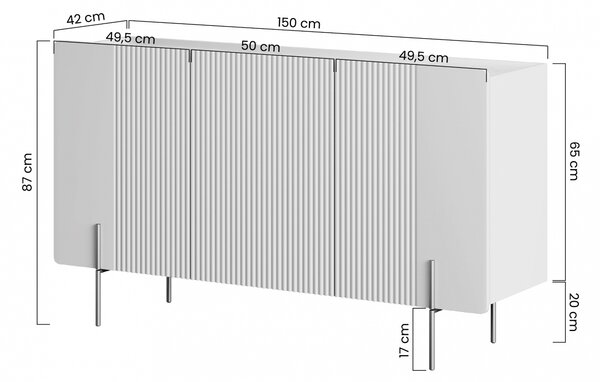 Komoda Malmi 150 cm trzydrzwiowa - kaszmir / crema bianca / złote nóżki