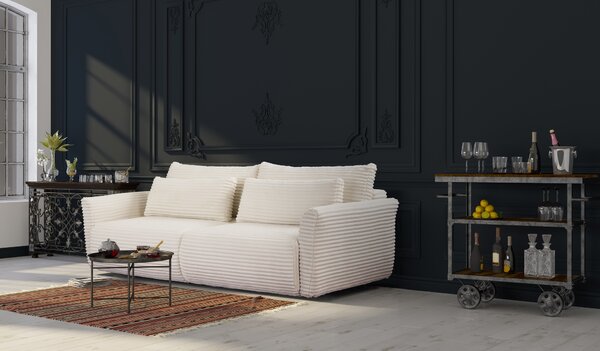 Masseno Sofa ILANO z funkcją spania i pojemnikiem na pościel, Rozkładana sofa - Kremowy, TILIA 1