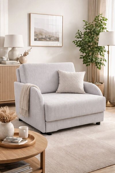 Masseno Sofa TIGO z funkcją spania i pojemnikiem na pościel, Rozkładana sofa - Beżowy, POSO 100