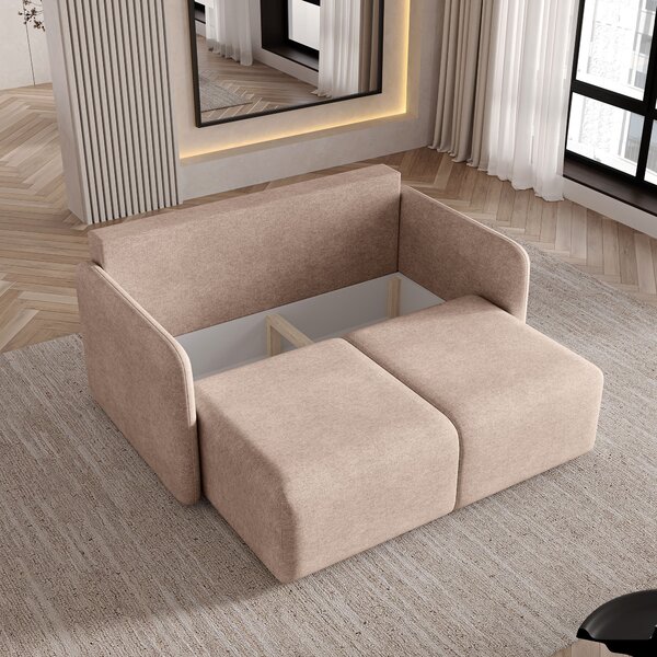 Masseno Sofa SUVI II z funkcją spania i pojemnikiem na pościel, Rozkładana sofa - Beżowy, NEVE 04