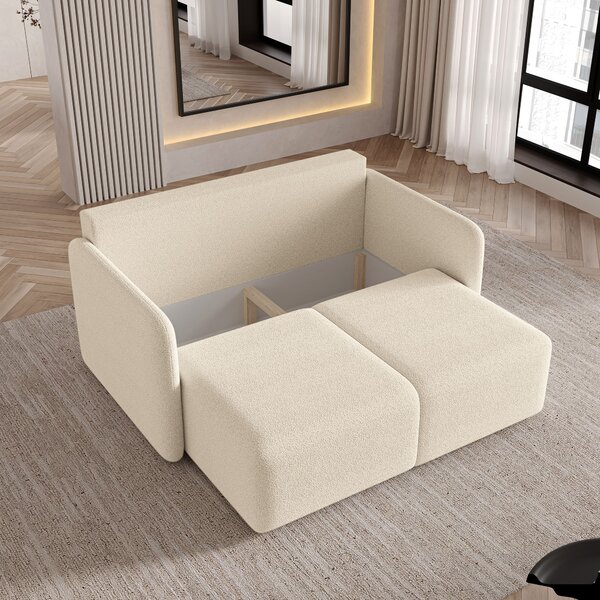 Masseno Sofa SUVI II z funkcją spania i pojemnikiem na pościel, Rozkładana sofa - Kremowy, QUELLE 02
