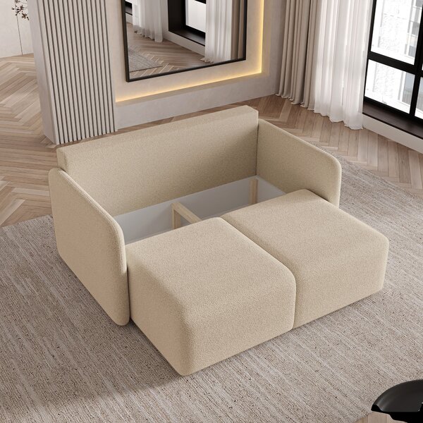 Masseno Sofa SUVI II z funkcją spania i pojemnikiem na pościel, Rozkładana sofa - Beżowy, QUELLE 05