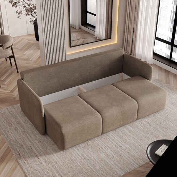 Masseno Sofa SUVI III z funkcją spania i pojemnikiem na pościel, Rozkładana sofa - Brązowy, NEVE 16