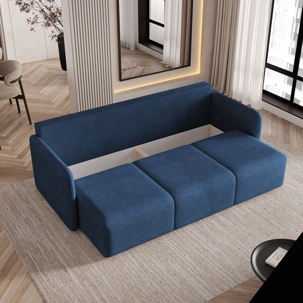 Masseno Sofa SUVI III z funkcją spania i pojemnikiem na pościel, Rozkładana sofa - Niebieski, NEVE 77