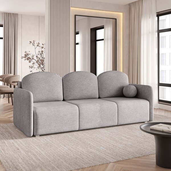 Masseno Sofa SUVI III z funkcją spania i pojemnikiem na pościel, Rozkładana sofa - Jasnoszary, NEVE 83
