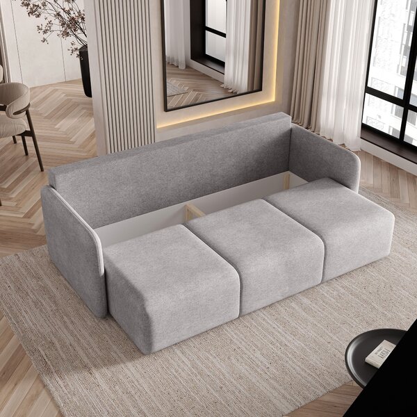 Masseno Sofa SUVI III z funkcją spania i pojemnikiem na pościel, Rozkładana sofa - Jasnoszary, NEVE 83