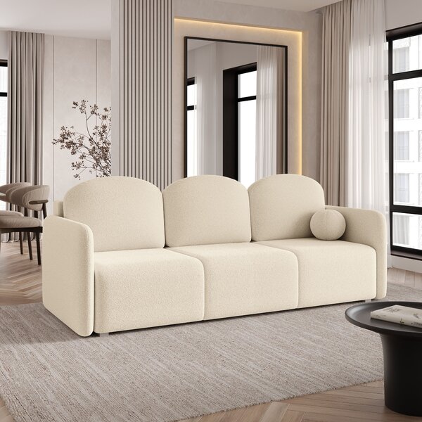Masseno Sofa SUVI III z funkcją spania i pojemnikiem na pościel, Rozkładana sofa - Kremowy, QUELLE 02