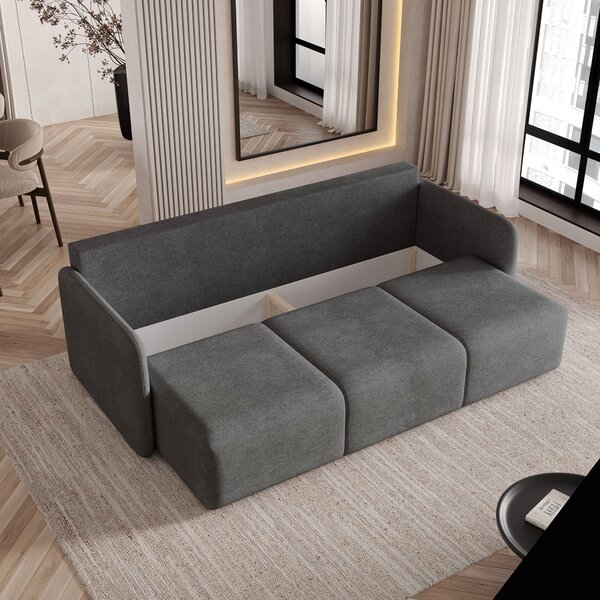 Masseno Sofa SUVI III z funkcją spania i pojemnikiem na pościel, Rozkładana sofa - Szary, NEVE 90