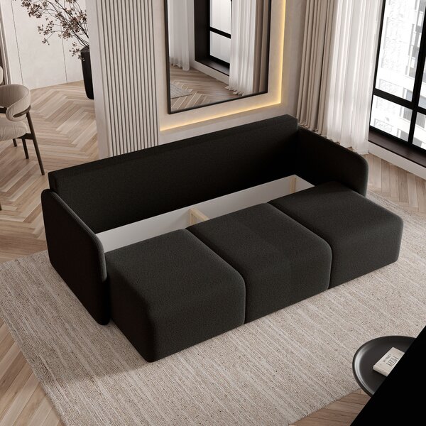 Masseno Sofa SUVI III z funkcją spania i pojemnikiem na pościel, Rozkładana sofa - Czarny, QUELLE 100