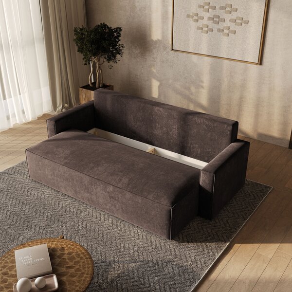 Masseno Sofa MENI z funkcją spania i pojemnikiem na pościel, Rozkładana sofa - Brązowy, LUMO 40