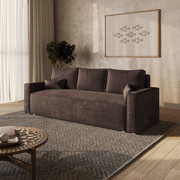 Masseno Sofa MENI z funkcją spania i pojemnikiem na pościel, Rozkładana sofa - Brązowy, LUMO 40