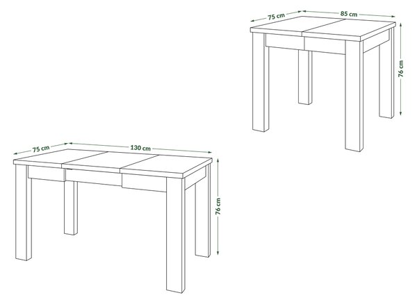 FONTE Dąb Artisan / Czarny Mat - KLASYCZNY STÓŁ KUCHENNY/DO SALONU 85x75 ROZKŁADANY DO 130 cm!