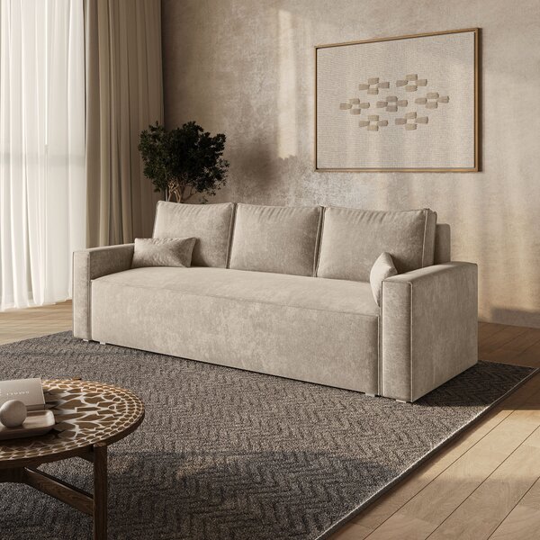 Masseno Sofa MENI z funkcją spania i pojemnikiem na pościel, Rozkładana sofa - Kremowy, LUMO 55
