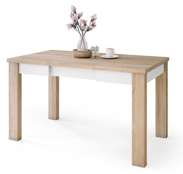 FONTE Dąb Sonoma / Biały Mat - KLASYCZNY STÓŁ KUCHENNY/DO SALONU ROZKŁADANY DO 130 lub 155 cm!