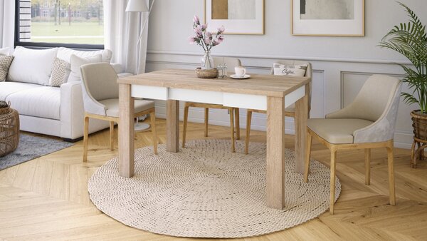 FONTE Dąb Sonoma / Biały Mat - KLASYCZNY STÓŁ KUCHENNY/DO SALONU ROZKŁADANY DO 130 lub 155 cm!