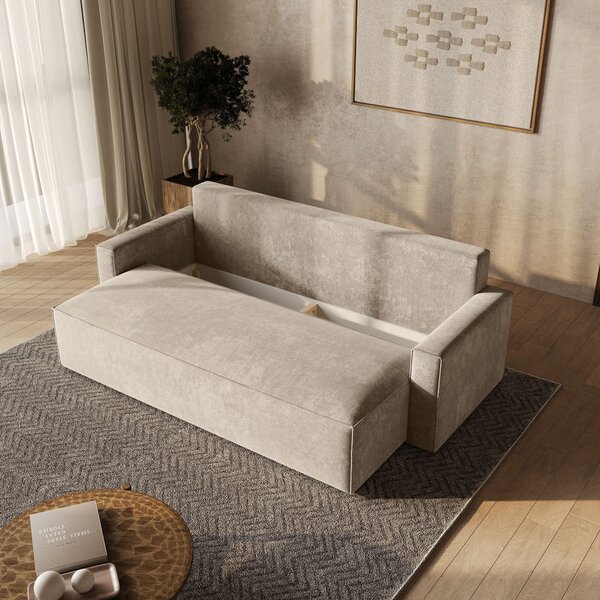 Masseno Sofa MENI z funkcją spania i pojemnikiem na pościel, Rozkładana sofa - Kremowy, LUMO 55