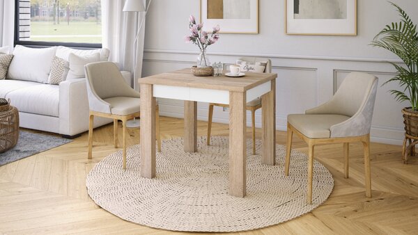 FONTE Dąb Sonoma / Biały Mat - KLASYCZNY STÓŁ KUCHENNY/DO SALONU ROZKŁADANY DO 130 lub 155 cm!