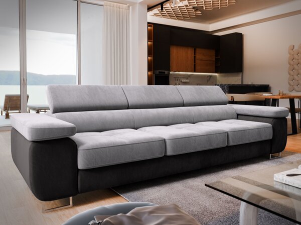 Masseno Sofa MOSINE z funkcją spania, Rozkładana sofa z regulowanymi zagłówkami - Jasnoszary, MONOLITH 84 + MONOLITH 95