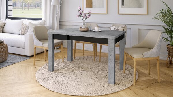 FONTE Beton Millenium / Czarny Mat - KLASYCZNY STÓŁ KUCHENNY/DO SALONU ROZKŁADANY DO 130 lub 155 cm!