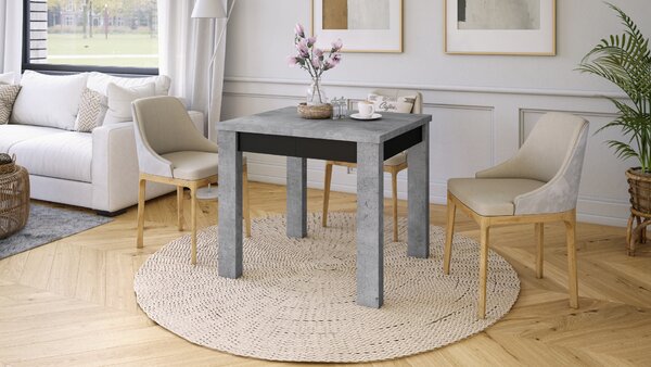 FONTE Beton Millenium / Czarny Mat - KLASYCZNY STÓŁ KUCHENNY/DO SALONU ROZKŁADANY DO 130 lub 155 cm!