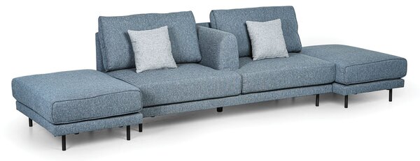 Sofa modułowa MICHELLE, niebieska z szarymi poduszkami