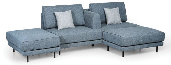 Sofa modułowa MICHELLE, niebieska z szarymi poduszkami