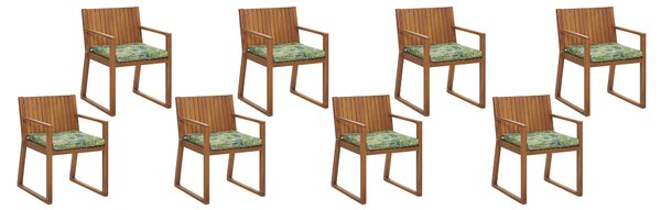 Komplet 8 krzeseł na ogród jasne drewno akacji zielone poduszki Sassari Beliani