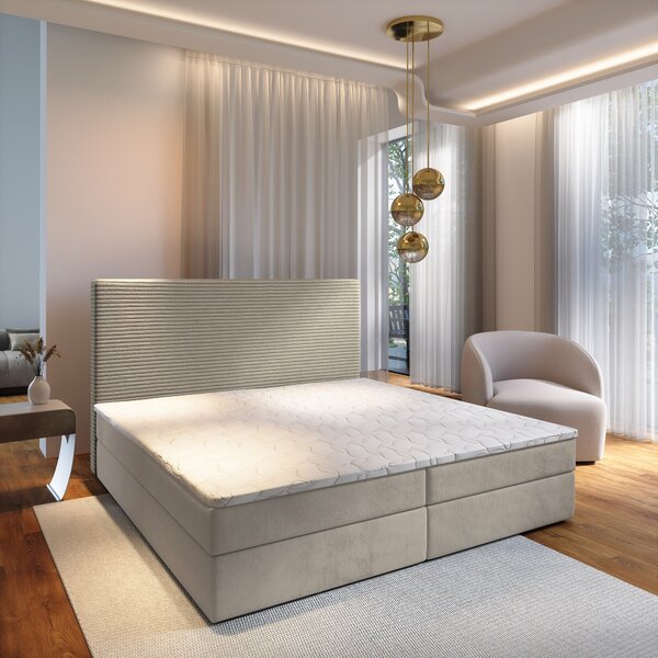 Masseno Łóżko kontynentalne GIARRO z pojemnikiem na pościel 140x200 cm - Beżowy, POSO 02 + PAROS 02