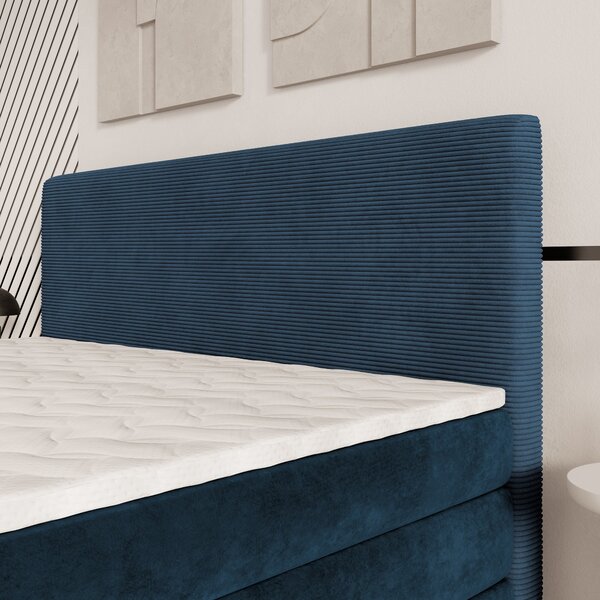 Masseno Łóżko kontynentalne MATERN z pojemnikiem na pościel 140x200 cm - Niebieski, POSO 05 + KRONOS 05