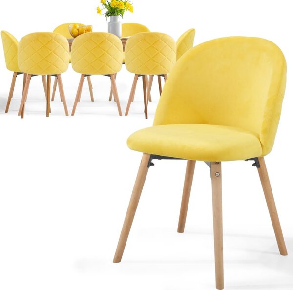 MIADOMODO Zestaw aksamitnych krzeseł do jadalni, żółtych, 8