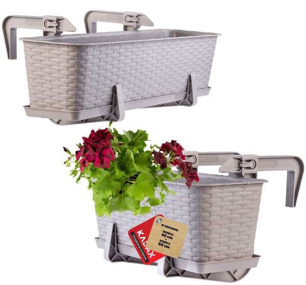 Skrzynka balkonowa z podstawką i uchwytami 40 + 60 cm, kremowa