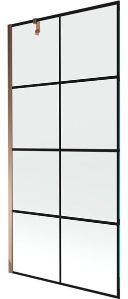 Mexen Next parawan nawannowy 1-skrzydłowy 90 x 150 cm, czarna kratka, różowe złoto - 895-090-000-00-77-60