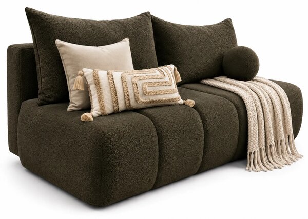 Oliwkowa sofa rozkładana z pojemnikiem boucle W2-E07