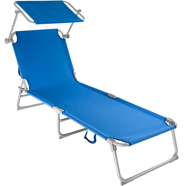 Tectake 400654 leżak plażowy z daszkiem - 4 pozycji - niebieski