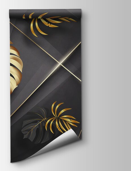 Fototapeta Eleganckie metaliczne liście na ciemnym tle, Fototapety 3d z figurami, Popularne Fototapety, u96822 - Tapeko.pl