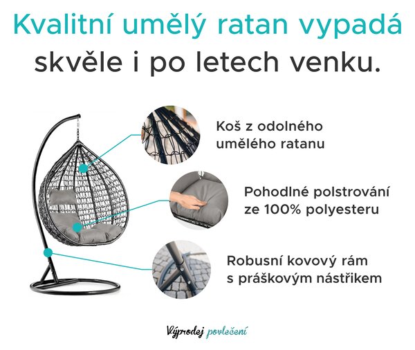 PROMOCJA Wiszący fotel KOKON ze stojakiem, beżowy II. gatunek