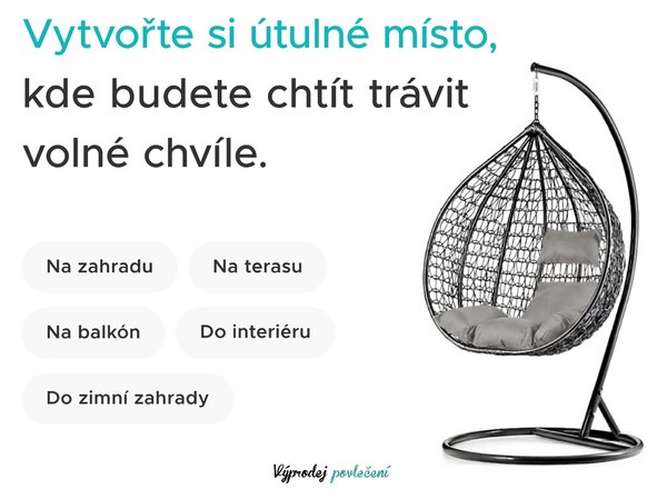 PROMOCJA Wiszący fotel KOKON ze stojakiem, beżowy II. gatunek