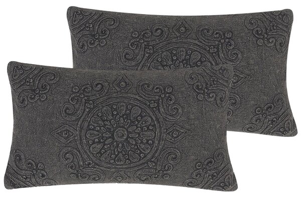 2 dekoracyjne poduszki z wypełnieniem 30 x 50 cm bawełniane ciemnoszare Veloor Beliani