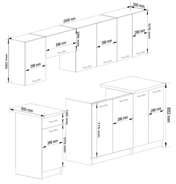 Zestaw Białych Mebli Kuchennych 240 Cm R8-M25