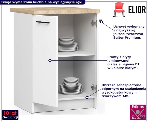 Biała dolna szafka kuchenna z podwójnym frontem 60 cm W2-N57