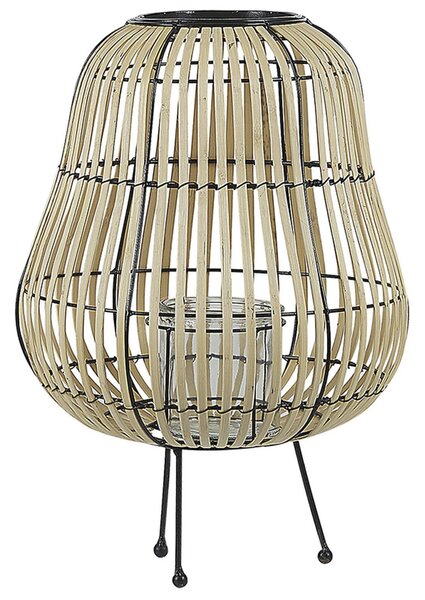 Lampion świecznik drewniany boho design 44 cm jasne drewno Berkner Beliani
