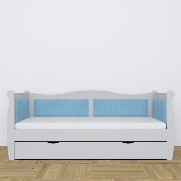 Drewniana sofa tapicerowana z szufladą N01 Harmony
